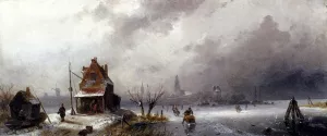 Figures On A Frozen Lake Oil painting by Charles Henri Joseph Leickert
