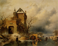 Main Product Photo of Figures on a Frozen River Painting by Charles Henri Joseph Leickert
