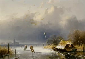 Landscape with Figures on the Ice by Charles Henri Joseph Leickert - Oil Painting Reproduction