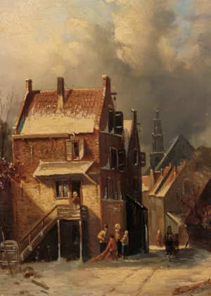 Outskirts of a Town in Winter Oil painting by Charles Henri Joseph Leickert
