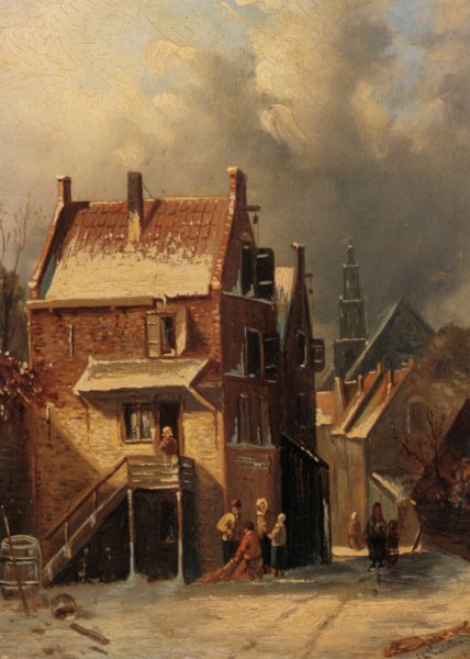 Main Product Photo of Outskirts of a Town in Winter Painting by Charles Henri Joseph Leickert