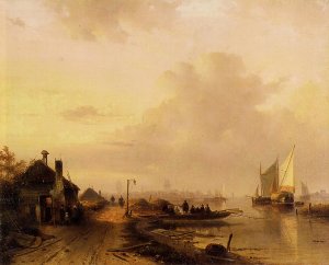 The Ferry by Charles Henri Joseph Leickert Oil Painting