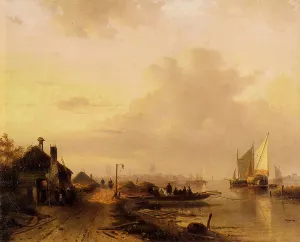 The Ferry painting by Charles Henri Joseph Leickert