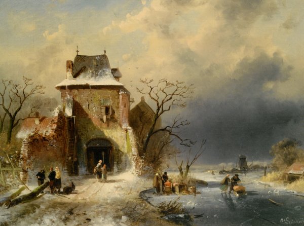 Main Product Photo of Winter Scene with Figures Painting by Charles Henri Joseph Leickert