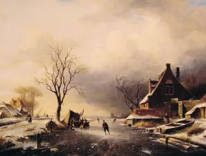 Winter Scene with Skaters by Charles Henri Joseph Leickert - Oil Painting Reproduction