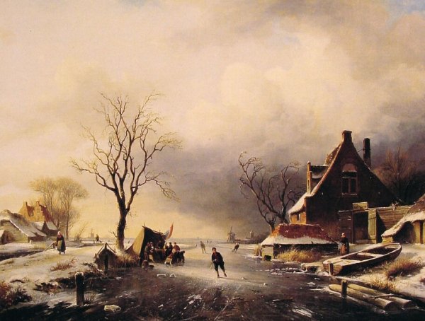 Winter Scene with Skaters by Charles Henri Joseph Leickert - Hand-Painted Oil Painting Reproduction
