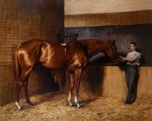 Avontes and Groom in a Stable Interior by Charles Henry Augustus Lutyens - Oil Painting Reproduction