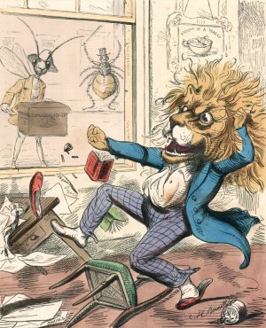 The Lion And The Gnat by Charles Henry Bennett Oil Painting