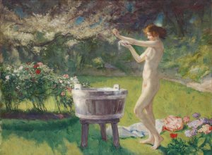 Bath in the garden by Charles Hermans Oil Painting