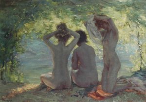 Bathers by Charles Hermans Oil Painting