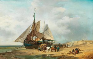 Entladung der Segelschiffe by Charles Hoguet Oil Painting