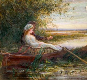 Two Figures In A Boat by Charles James Lewis Oil Painting