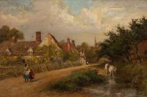 Village Scene by Charles James Lewis Oil Painting