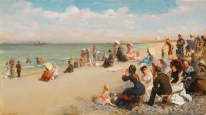 On the Beach by Charles-Jean-Auguste Escudier Oil Painting