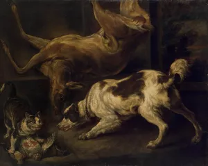 Deer, Dog and Cat by Charles Jervas - Oil Painting Reproduction