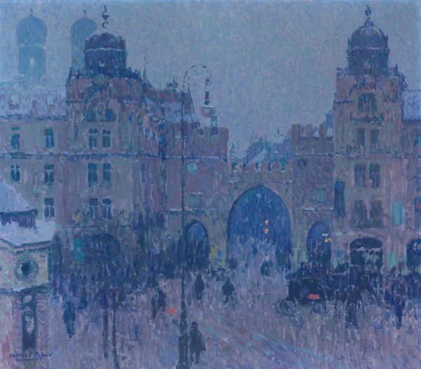 Am Karlstor, Munchen  by Charles Johann Palmie - Hand-Painted Oil Painting Reproduction