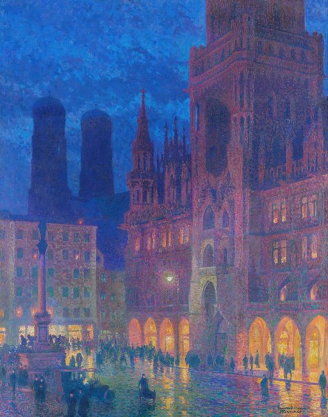 Munchen, Marienplatz  by Charles Johann Palmie - Hand-Painted Oil Painting Reproduction