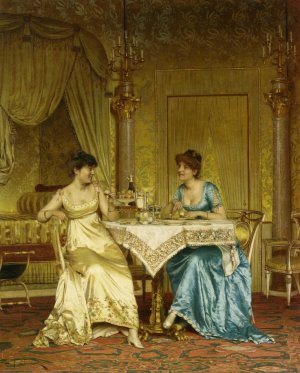 Breakfast Gossop by Charles Joseph Soulacroix Oil Painting