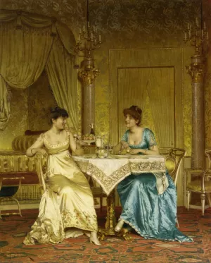 Breakfast Gossop by Charles Joseph Soulacroix Oil Painting