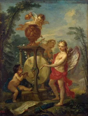 Cupid Sharpening an Arrow by Charles-Joseph Natoire - Oil Painting Reproduction