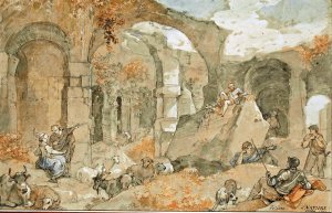 L'interieur Du Colisee Avec Bergers Et Animaux by Charles-Joseph Natoire Oil Painting
