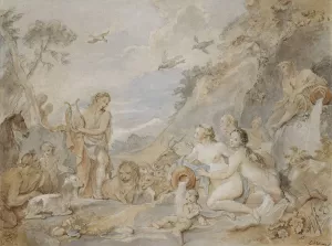 Orpheus Charming the Nymphs, Dryads, and Animals by Charles-Joseph Natoire Oil Painting