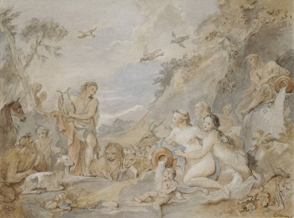 Main Product Photo of Orpheus Charming the Nymphs, Dryads, and Animals  Painting by Charles-Joseph Natoire