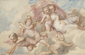Venus met Amor en putti by Charles-Joseph Natoire Oil Painting