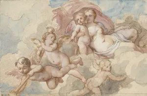 Venus met Amor en putti by Charles-Joseph Natoire Oil Painting