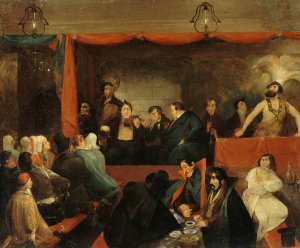 Le Cafe des Aveugles, au Palais-Royal. by Charles-Joseph Travies De Villers Oil Painting