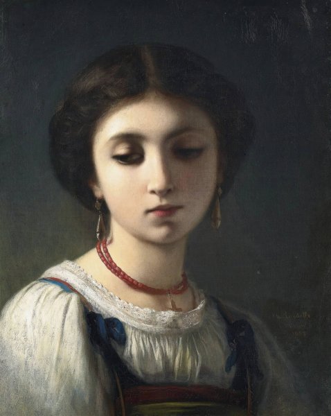 Portrait Of A Young Italian Girl  by Charles Landelle - Hand-Painted Oil Painting Reproduction