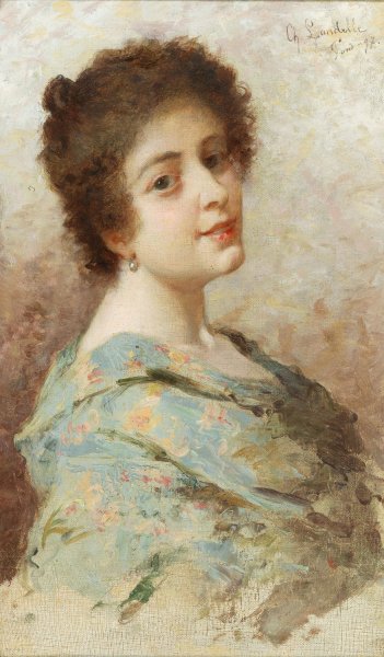Portrait of a young woman by Charles Landelle - Hand-Painted Oil Painting Reproduction