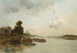 View Of The Seine, Paris by Charles Lapostolet Oil Painting