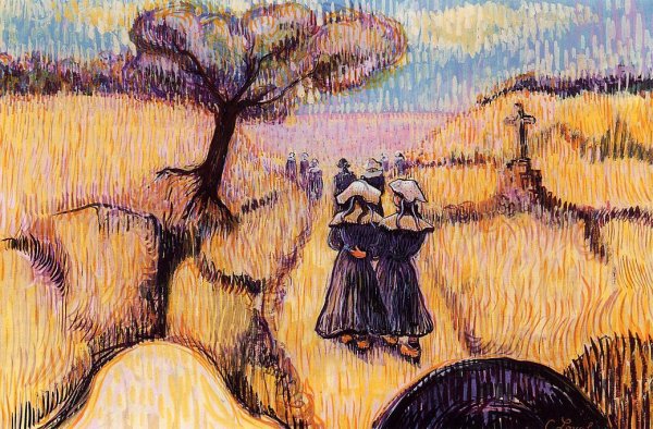 Landscape with Strolling Breton Women by Charles Laval - Hand-Painted Oil Painting Reproduction