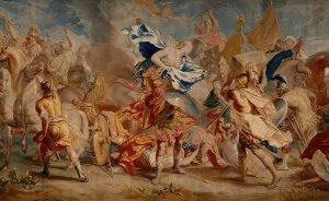 Combat between Menelaus and Paris by Charles Le Brun Oil Painting