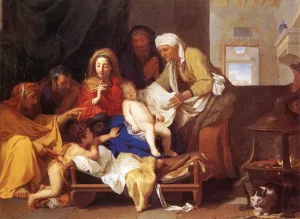Holy Family with the Adoration of the Child by Charles Le Brun Oil Painting