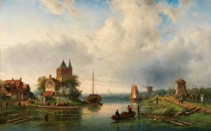A Vast River Landscape with Windmills by Charles Leickert Oil Painting