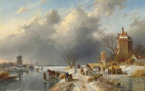 A winter landscape with figures on the ice by Charles Leickert Oil Painting