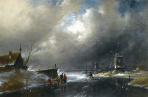 Figures On A Frozen River by Charles Leickert Oil Painting