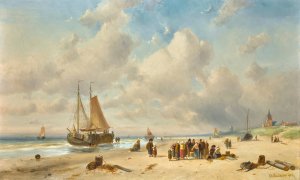 Fisherfolk On The Beach by Charles Leickert Oil Painting