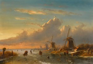 Ice Skaters at Sunset by Charles Leickert Oil Painting