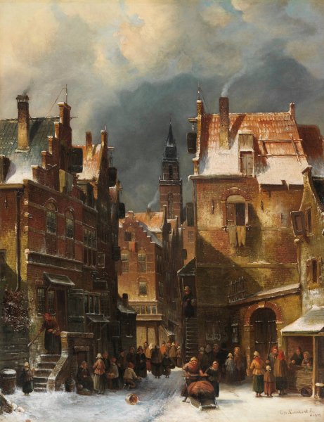 Winterliche Stadtansicht  by Charles Leickert - Hand-Painted Oil Painting Reproduction