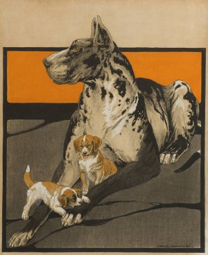 Great Dane and Puppies by Charles Livingston Bull Oil Painting