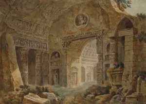 Architectural Fantasy with Roman Ruins by Charles Louis Clerisseau Oil Painting
