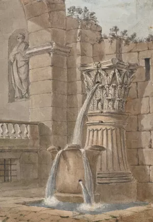Fountain in a Courtyard by Charles Louis Clerisseau Oil Painting