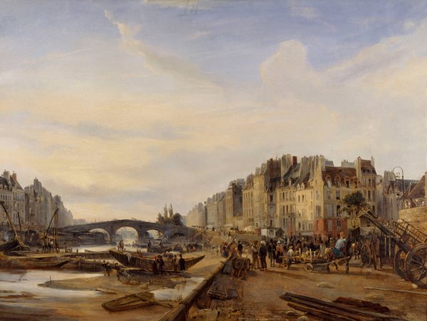 Main Product Photo of Le Pont-Marie et le port Saint-Paul  Painting by Charles-Louis Mozin