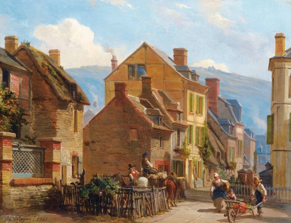 Main Product Photo of The Rosiers Street In Trouville  Painting by Charles-Louis Mozin