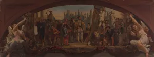 Les quatre ages de la vie artistique en France - Presentation a Francois Ier des plans du chateau de Fontainebleau Oil painting by Charles Louis Muller