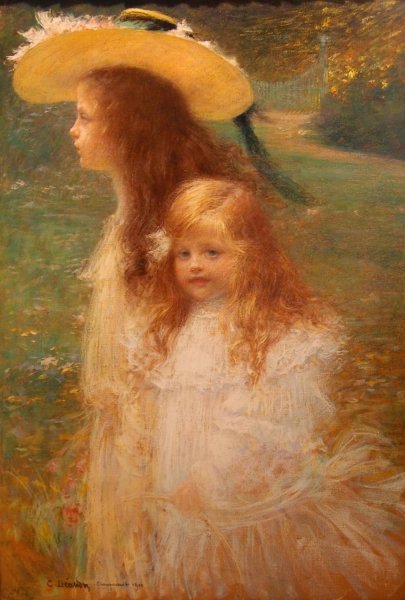 Portrait des nieces de l'artiste par Charles Leandre by Charles-Lucien Leandre - Hand-Painted Oil Painting Reproduction