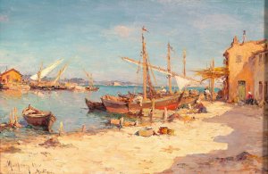 A Scene in Martigues by Charles Malfroy Oil Painting